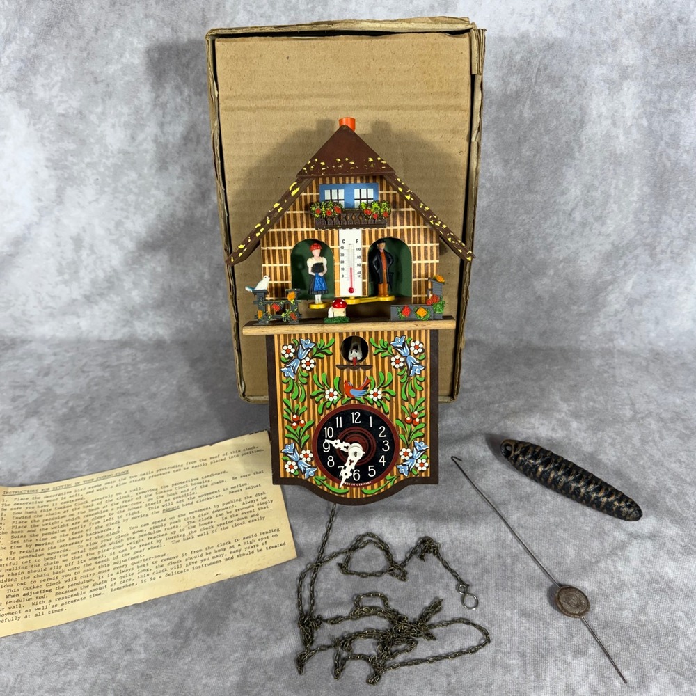 Vtg Toggili W. Germany Weather House Hygrometer Cuckoo Clock Chalet Untested NIB